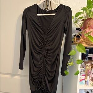 Fashion Nova Elegant Black Gathered Dress